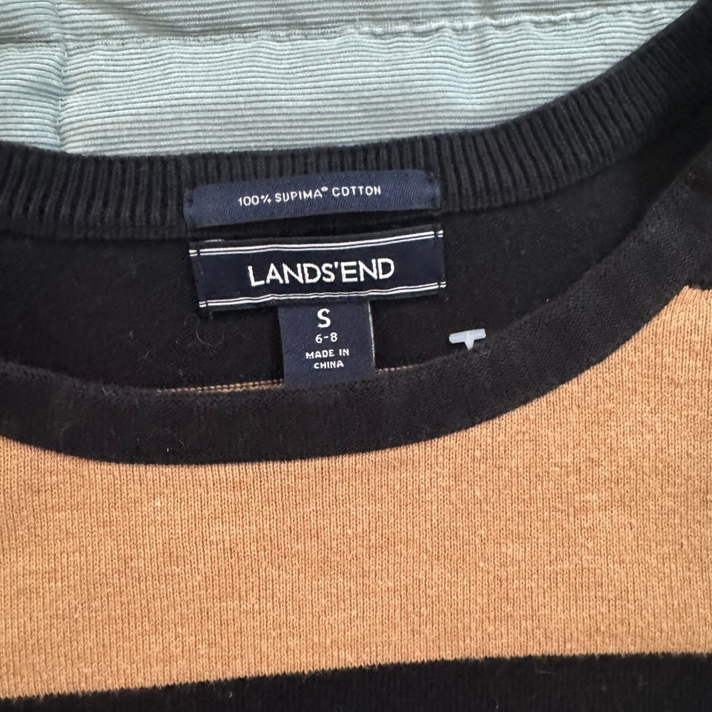 Lands' End Black and Brown Striped Top